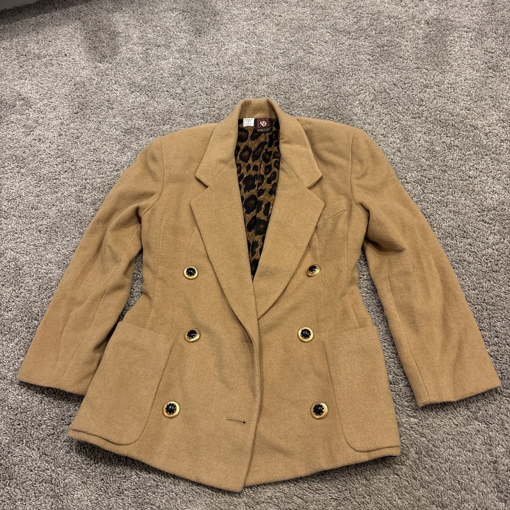 NEW Anne Klein 100% Camel Hair Coat Women's Size 4 Beige Double Breasted Peacoat